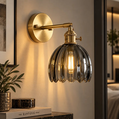 Wall Sconce Petal Glass Shade Brass Mount