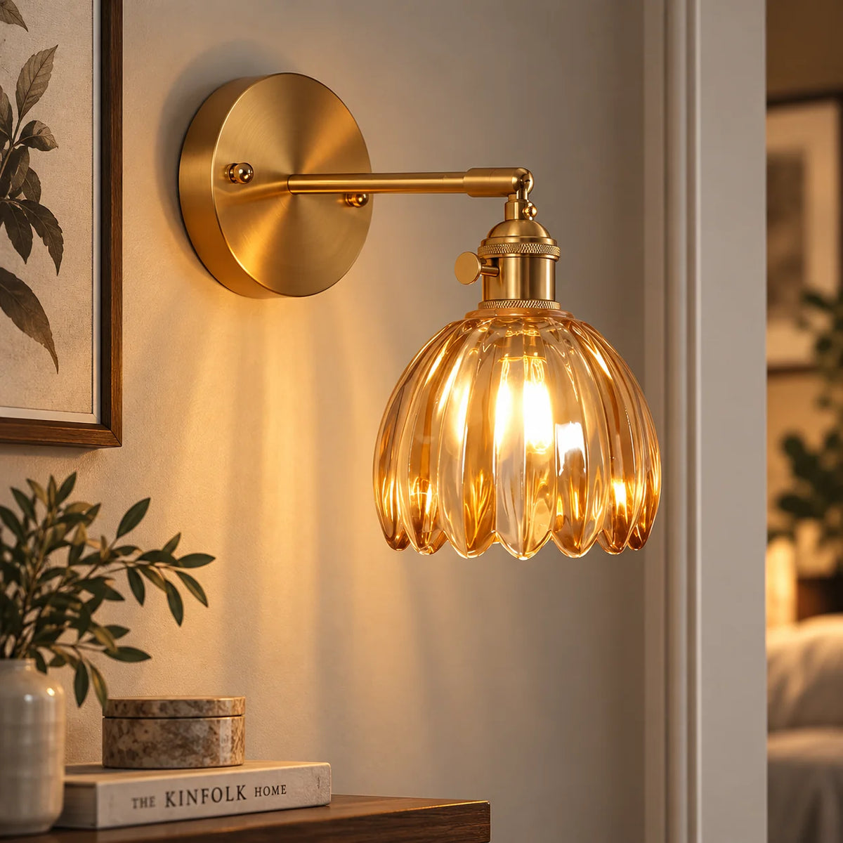 Wall Sconce Petal Glass Shade Brass Mount