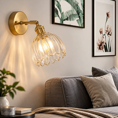Wall Sconce Petal Glass Shade Brass Mount