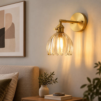 Wall Sconce Petal Glass Shade Brass Mount