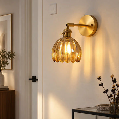 Wall Sconce Petal Glass Shade Brass Mount