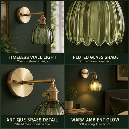 Wall Sconce Petal Glass Shade Brass Mount