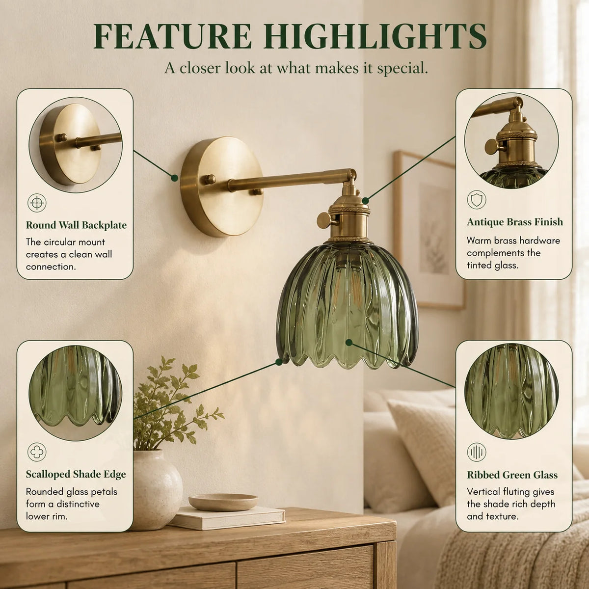 Wall Sconce Petal Glass Shade Brass Mount