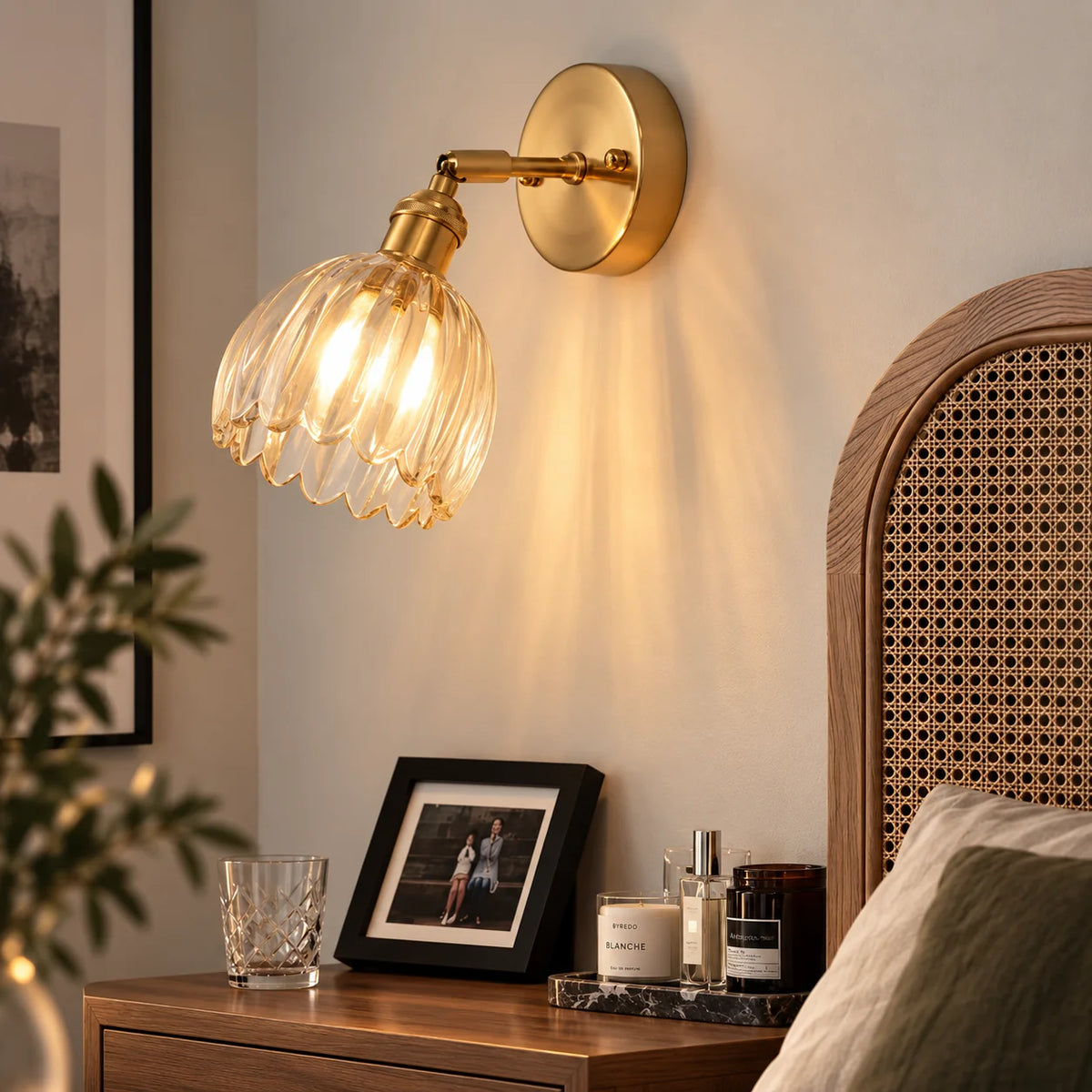 Wall Sconce Petal Glass Shade Brass Mount