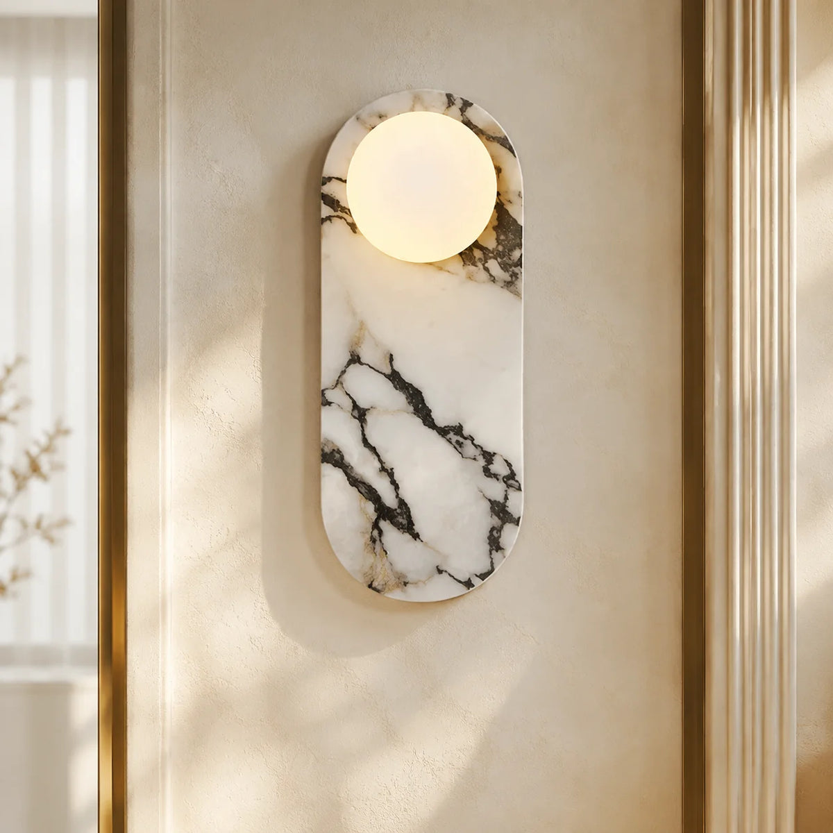 Wall Sconce Solid Marble Opaline Glass Reversible Mount
