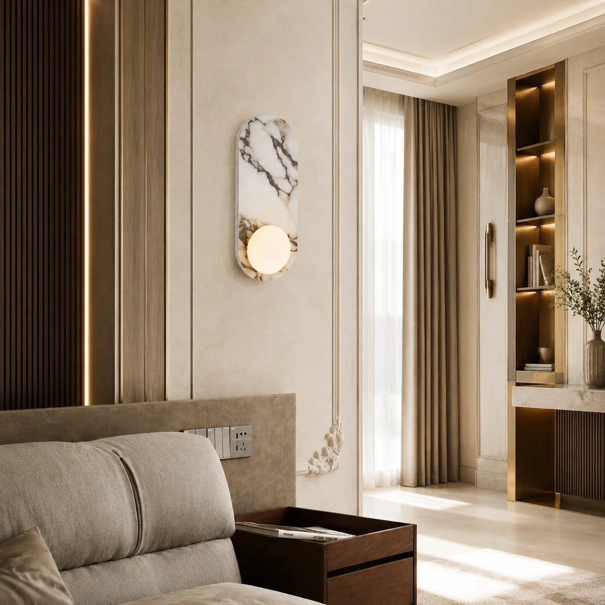 Wall Sconce Solid Marble Opaline Glass Reversible Mount
