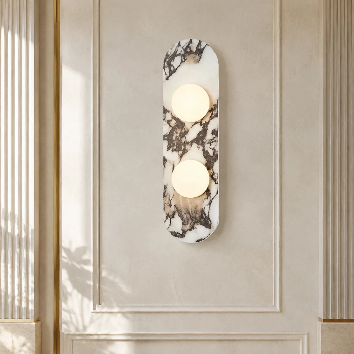 Wall Sconce Solid Marble Opaline Glass Reversible Mount