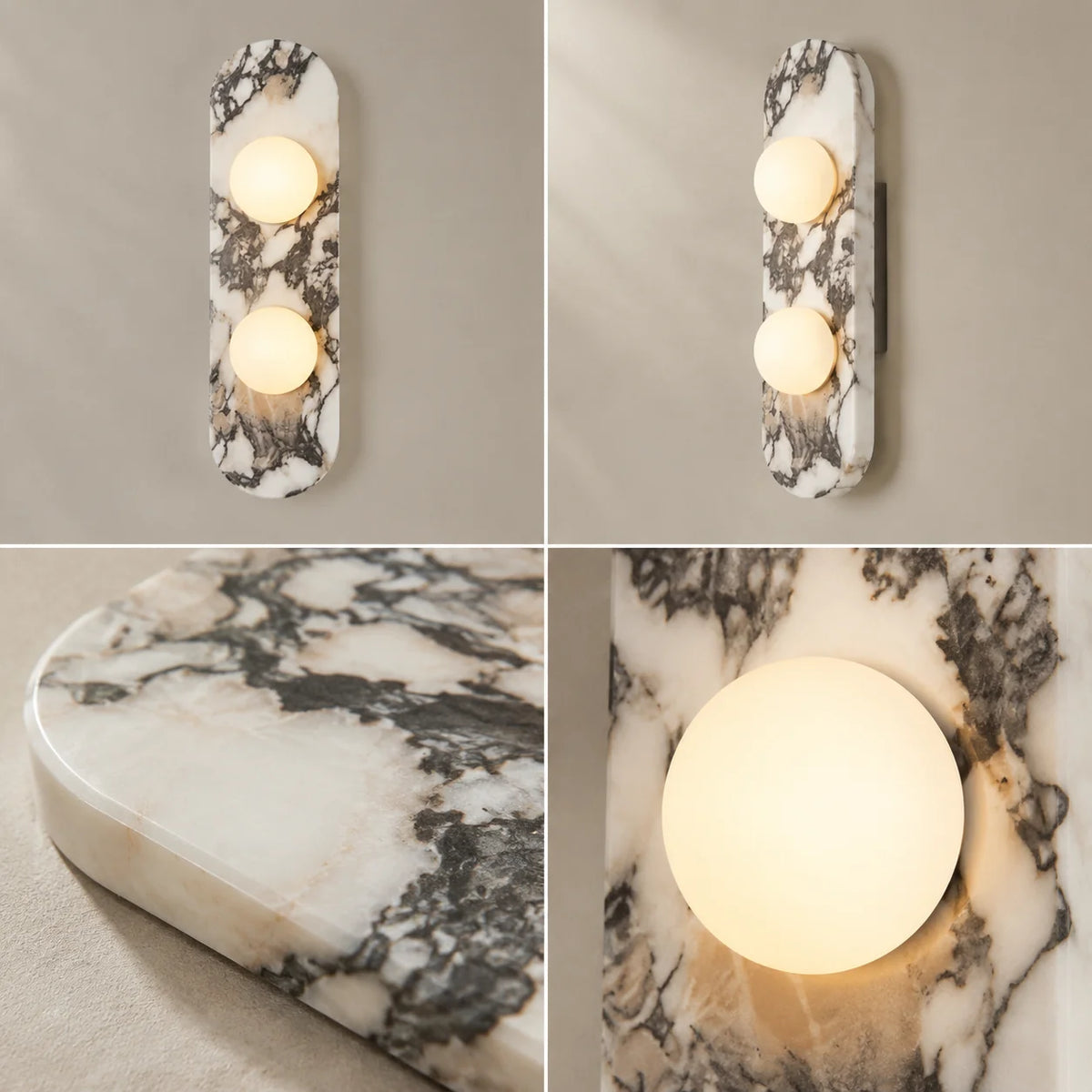 Wall Sconce Solid Marble Opaline Glass Reversible Mount