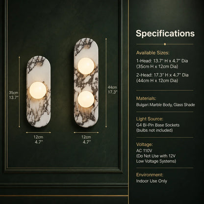 Wall Sconce Solid Marble Opaline Glass Reversible Mount
