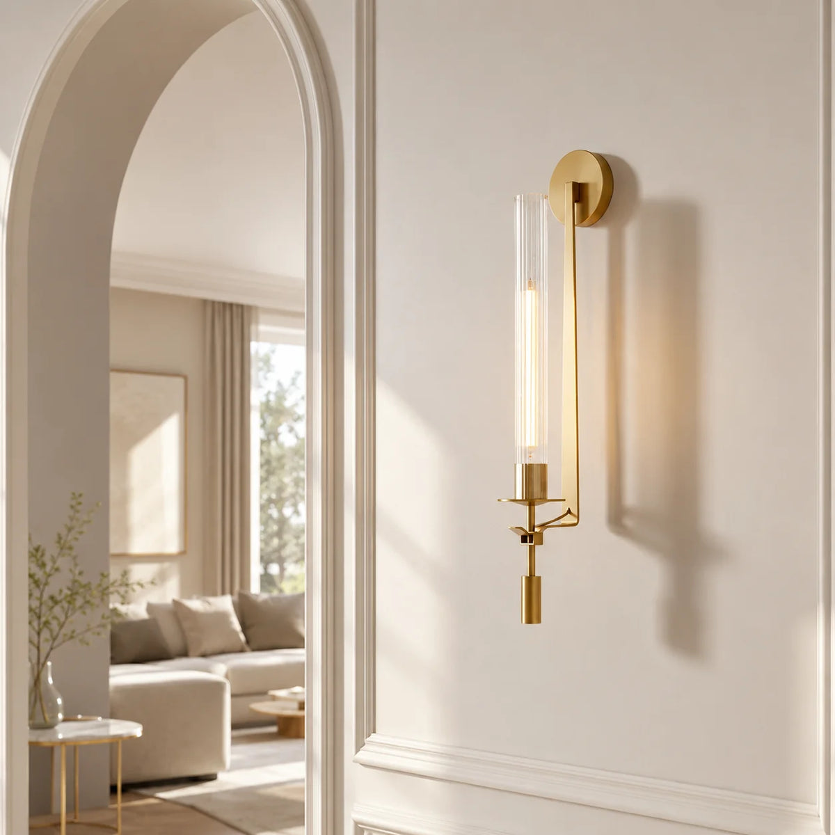 Wall Sconce Vertical Fluted Glass Hand Brushed Iron