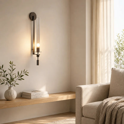 Wall Sconce Vertical Fluted Glass Hand Brushed Iron