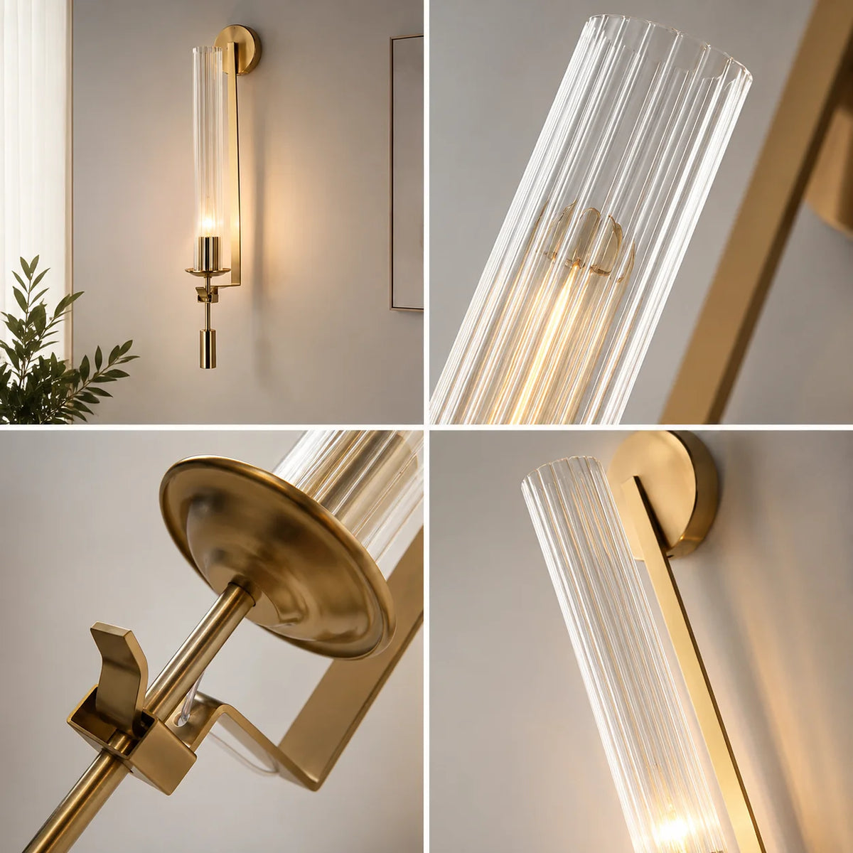 Wall Sconce Vertical Fluted Glass Hand Brushed Iron