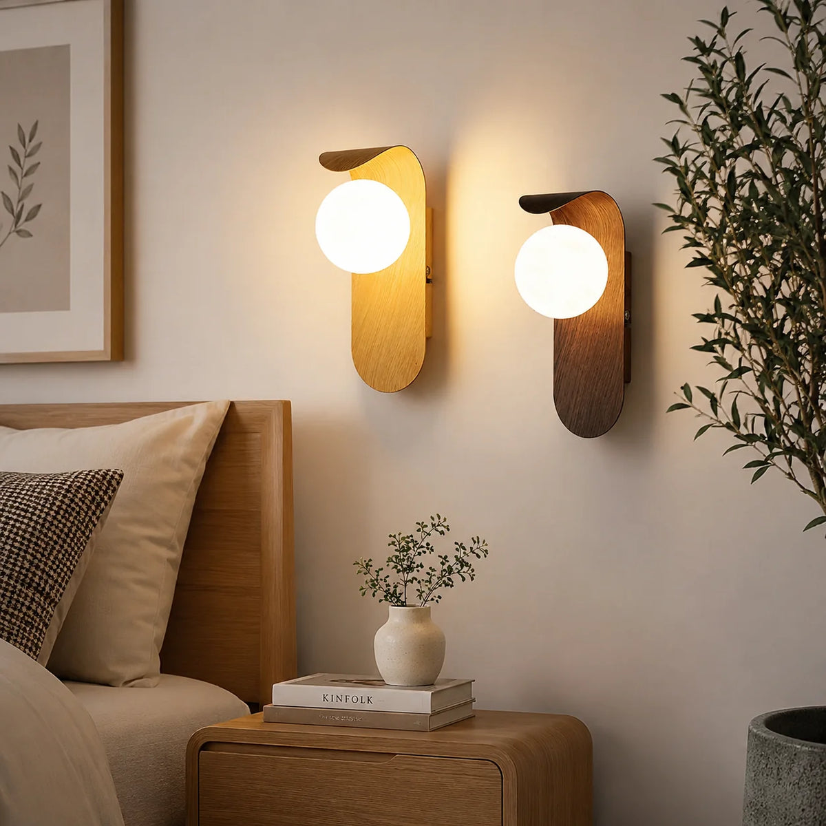 Wall Sconce Wood Frame LED Warm Diffused Light
