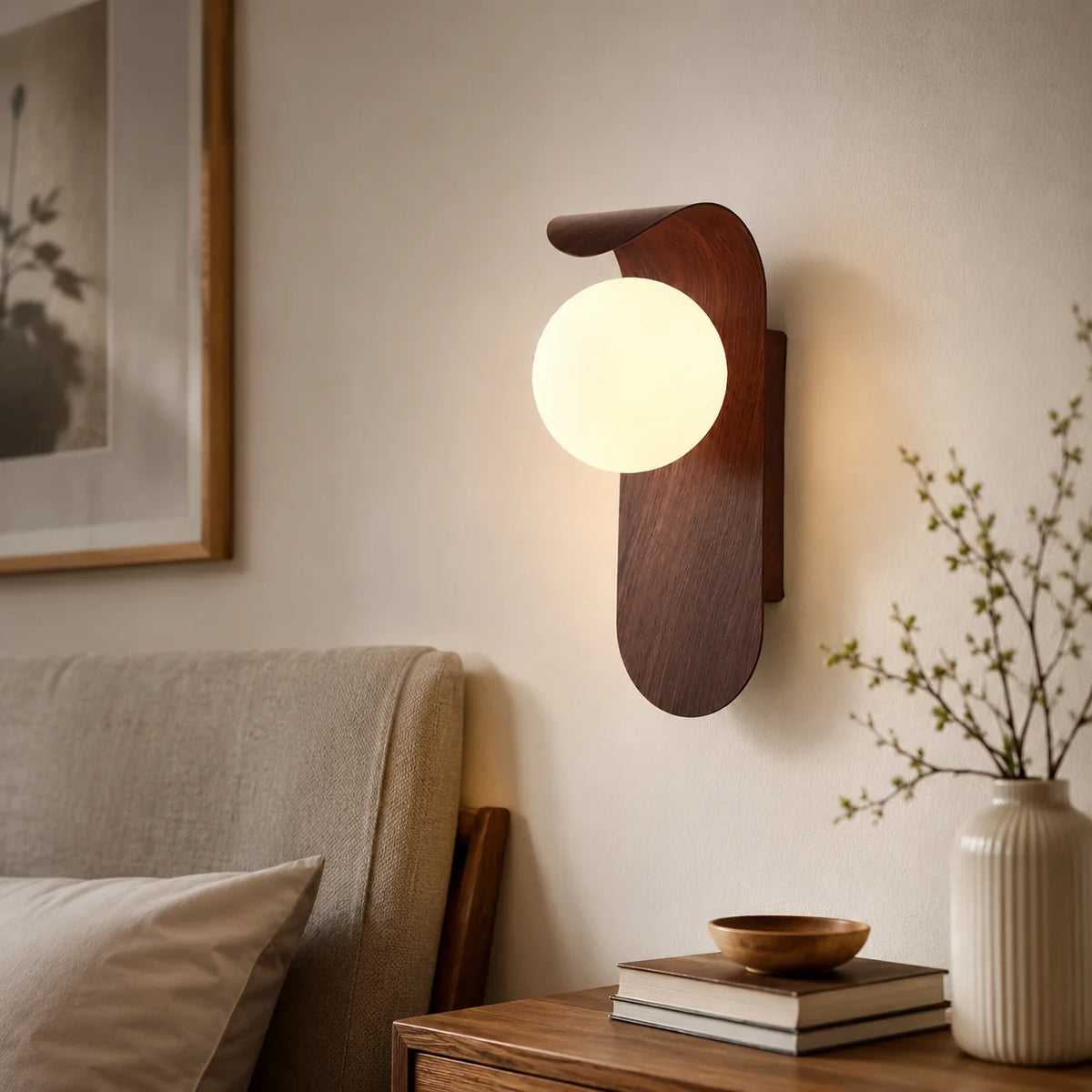 Wall Sconce Wood Frame LED Warm Diffused Light
