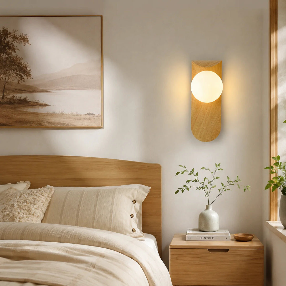Wall Sconce Wood Frame LED Warm Diffused Light