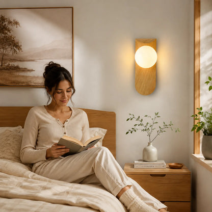 Wall Sconce Wood Frame LED Warm Diffused Light