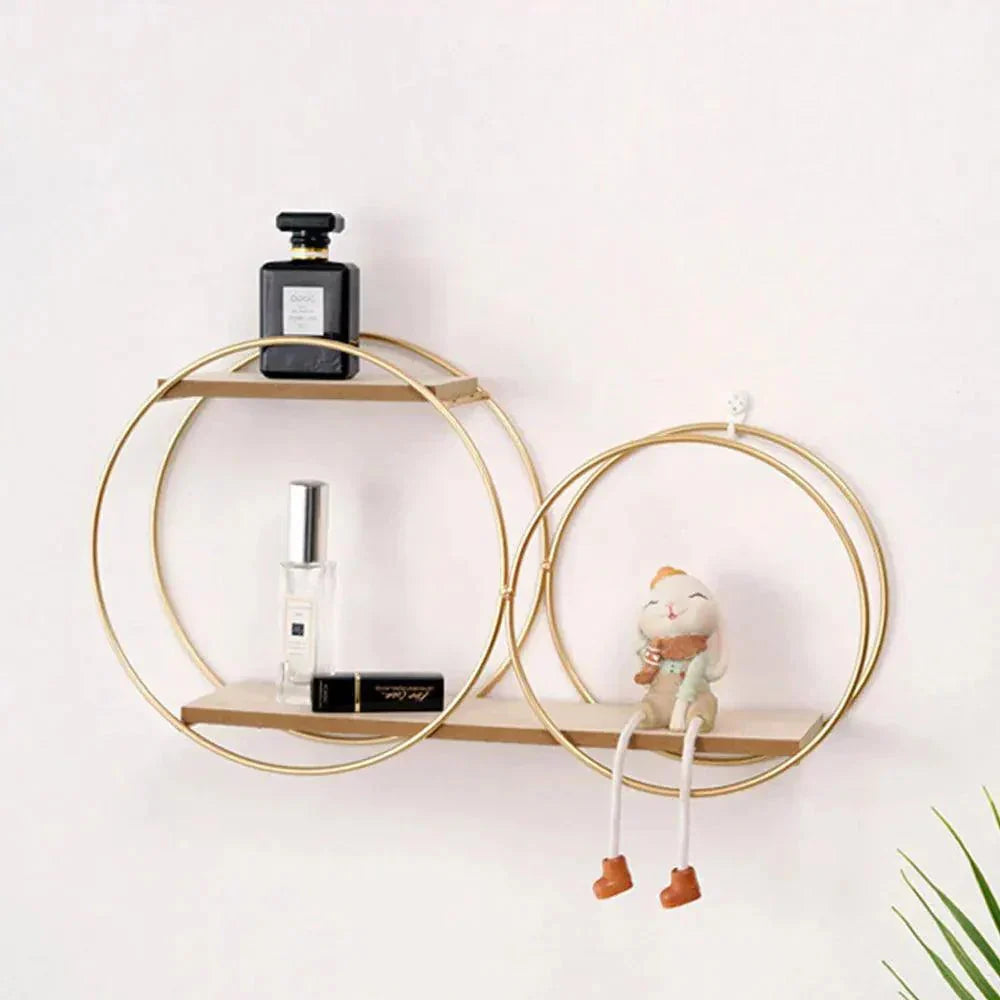 Wall Shelf Circular Solid Wood & Iron