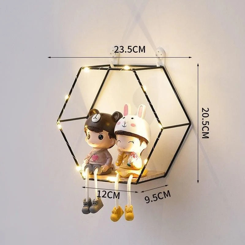 Wall Shelf Iron & Wood Double Hexagon Design