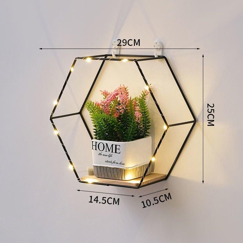 Wall Shelf Iron & Wood Double Hexagon Design