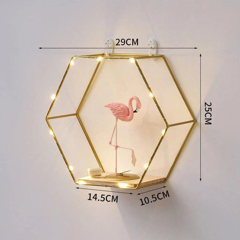 Wall Shelf Iron & Wood Double Hexagon Design
