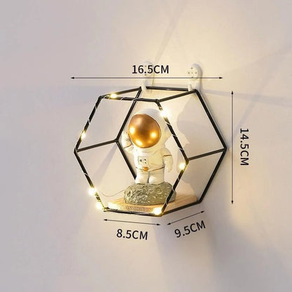 Wall Shelf Iron & Wood Double Hexagon Design