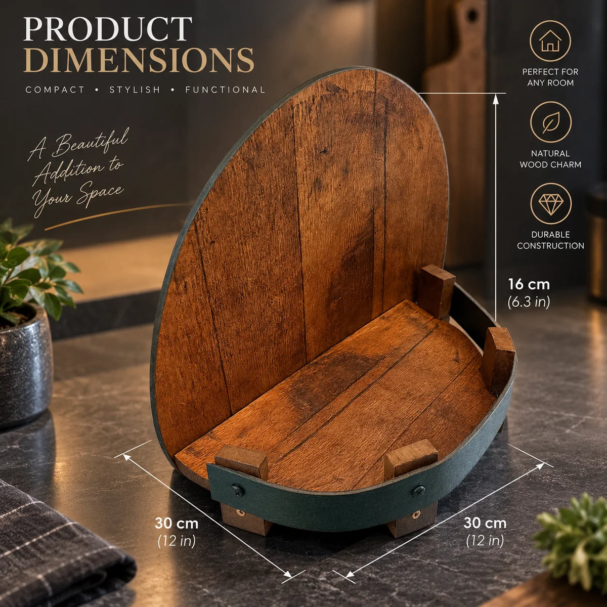 Wall Shelf Round 12 Inch Natural Wood Front Rail