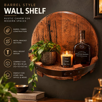Wall Shelf Round 12 Inch Natural Wood Front Rail