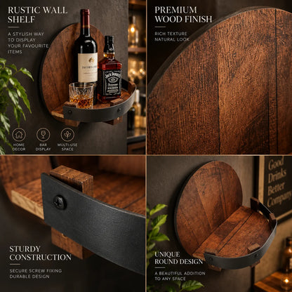 Wall Shelf Round 12 Inch Natural Wood Front Rail