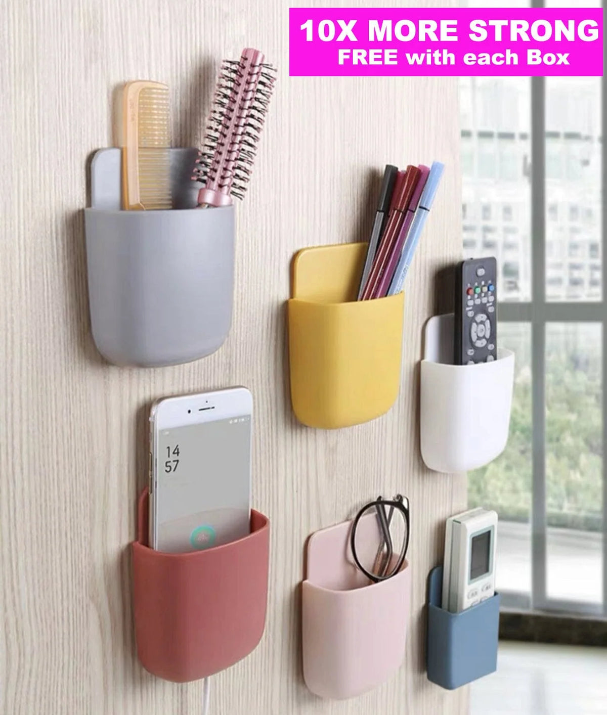 Wall Storage Organizer Self-Adhesive No-Drill Set of 4