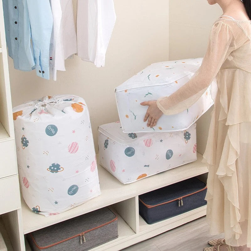 Wardrobe Storage Bag PEVA Large Capacity Zippered Quilt Pocket
