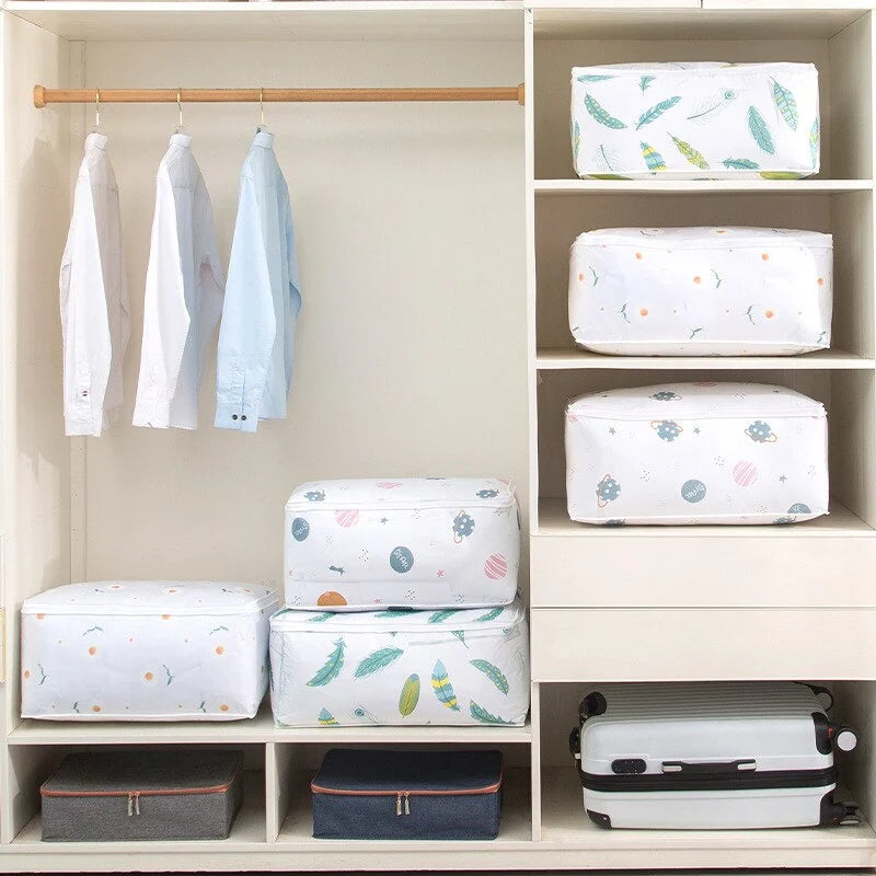 Wardrobe Storage Bag PEVA Large Capacity Zippered Quilt Pocket