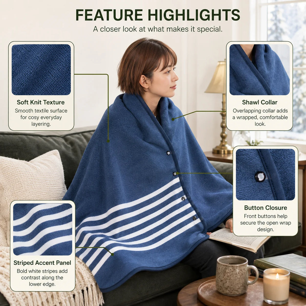 Wearable Blanket Flannel Fleece Snap-Button