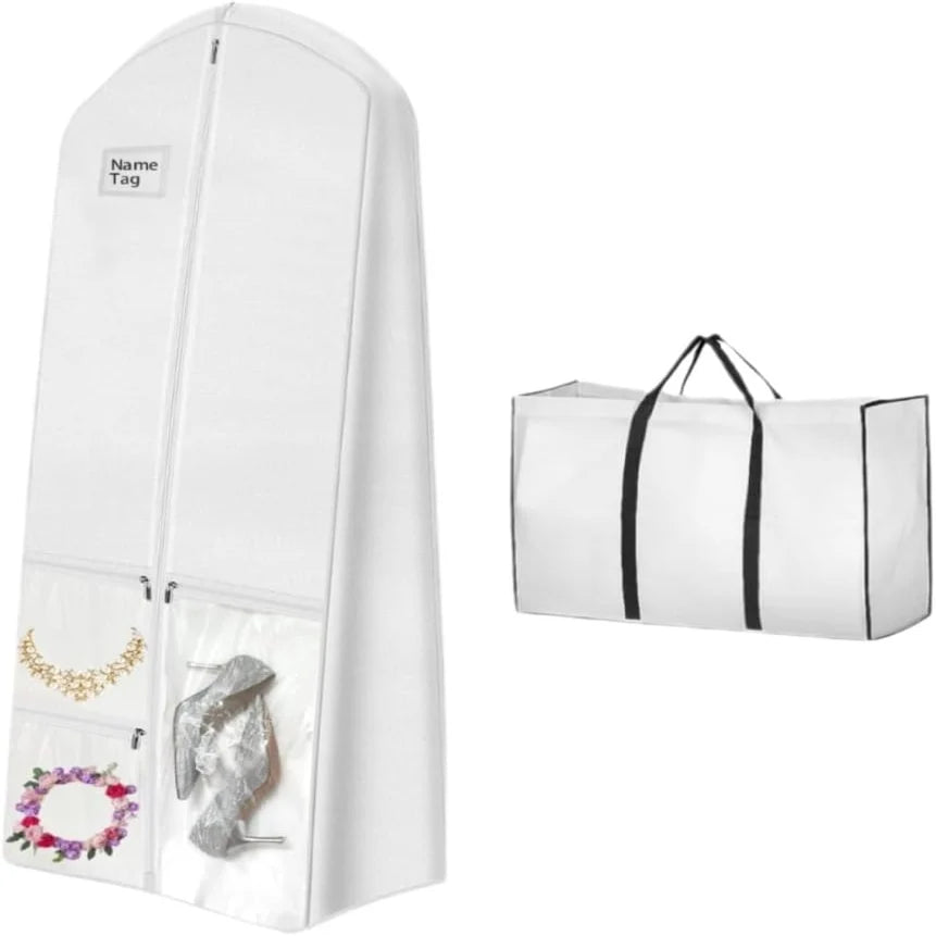 Wedding Dress Garment Bag Extra-Long Water-Resistant Clear Zipper Pockets