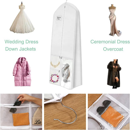 Wedding Dress Garment Bag Extra-Long Water-Resistant Clear Zipper Pockets