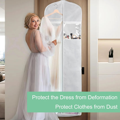 Wedding Dress Garment Bag Extra-Long Water-Resistant Clear Zipper Pockets