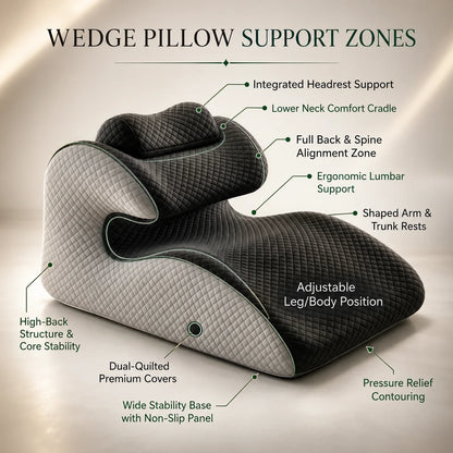 Wedge Backrest Pillow Multi-Zone Support Detachable Headrest