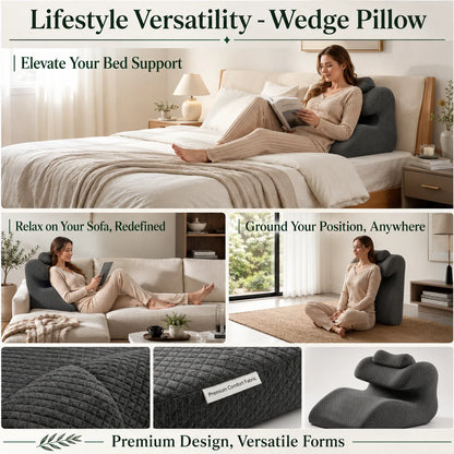Wedge Backrest Pillow Multi-Zone Support Detachable Headrest