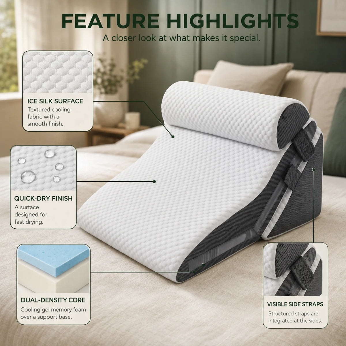 Wedge Pillow Set Modular Cooling Gel Foam