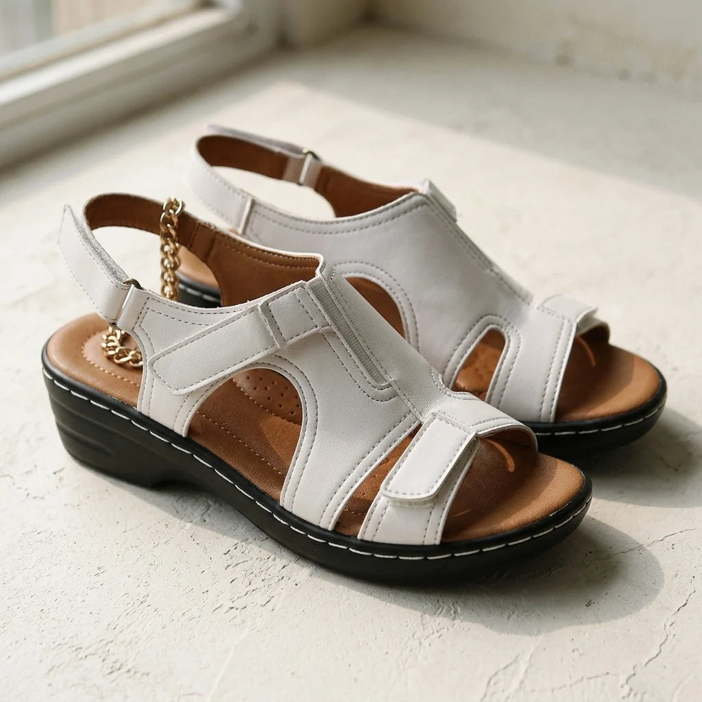 Wedge Sandals Adjustable Hook & Loop Straps Contoured Padded Footbed