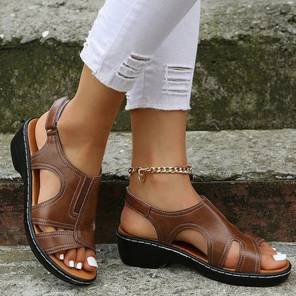 Wedge Sandals Adjustable Hook & Loop Straps Contoured Padded Footbed