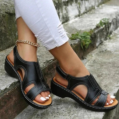 Wedge Sandals Adjustable Hook & Loop Straps Contoured Padded Footbed