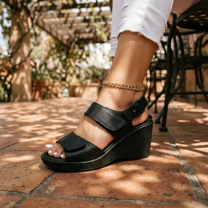Wedge Sandals Adjustable Hook & Loop Straps Contoured Padded Footbed