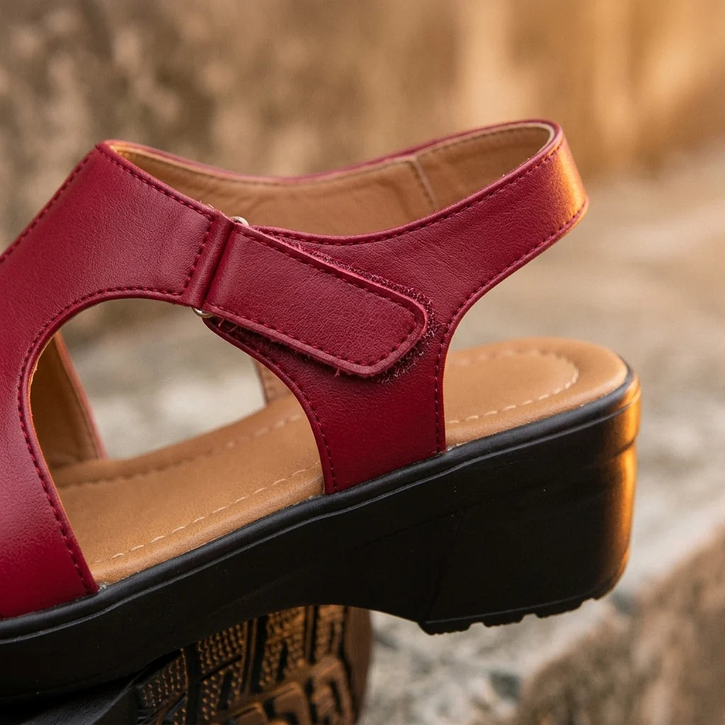 Wedge Sandals Adjustable Hook & Loop Straps Contoured Padded Footbed