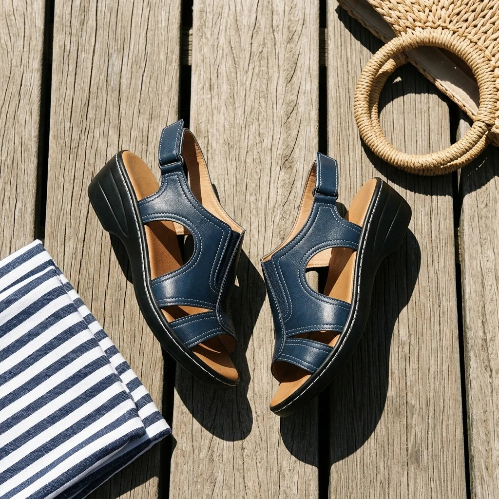 Wedge Sandals Adjustable Hook & Loop Straps Contoured Padded Footbed