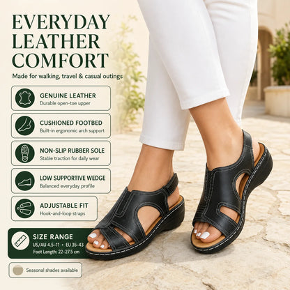 Wedge Sandals Adjustable Hook & Loop Straps Contoured Padded Footbed