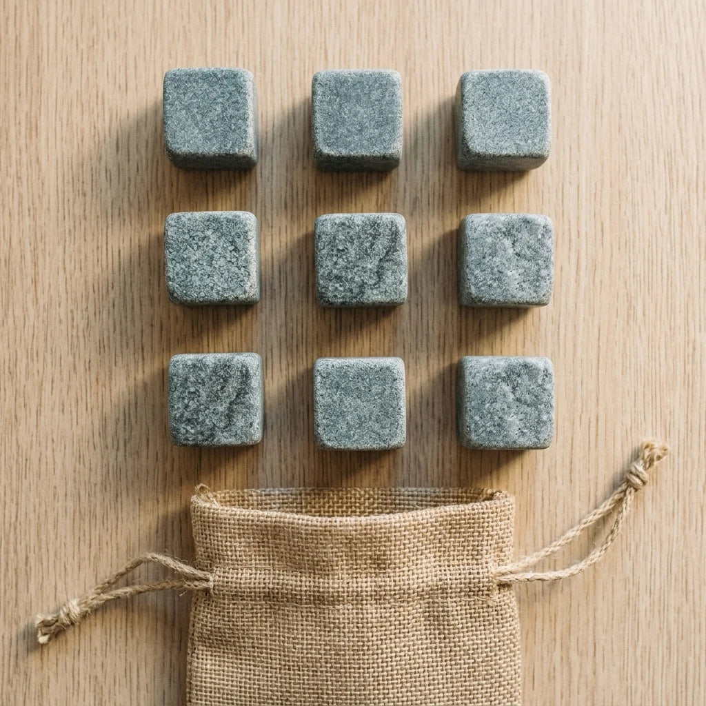 Whiskey Chilling Stones Soapstone Set Of 9 & Pouch