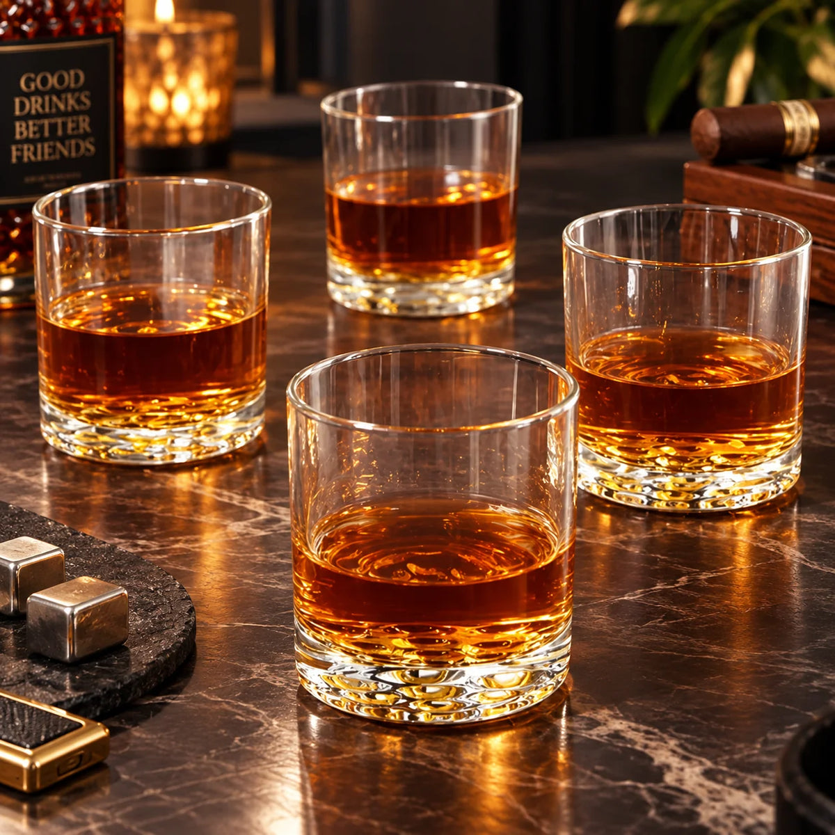 Whiskey Decanter Set Engraved 28 Oz With Four Glasses