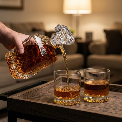 Whiskey Decanter Set Engraved 28 Oz With Four Glasses