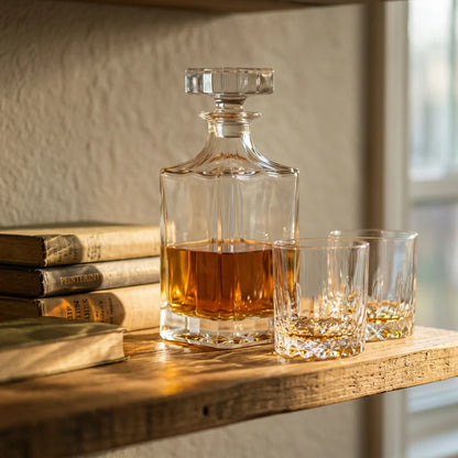Whiskey Decanter Set Engraved 28 Oz With Four Glasses