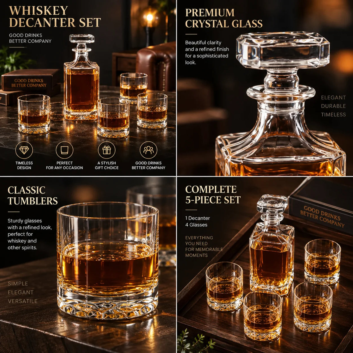 Whiskey Decanter Set Engraved 28 Oz With Four Glasses